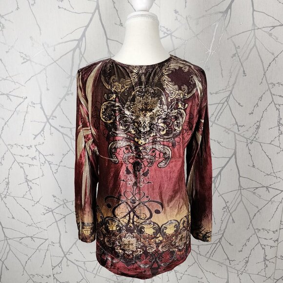 Style & Co Artsy Printed Velvet Flowy Y2K Long Sleeve - Picture 4 of 5